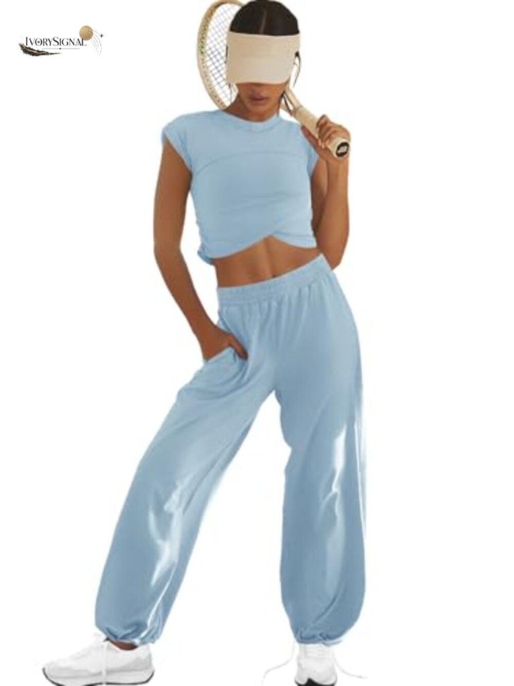Women's Lounge 2-Piece Set Crop Top Wide Leg Pants with Pockets